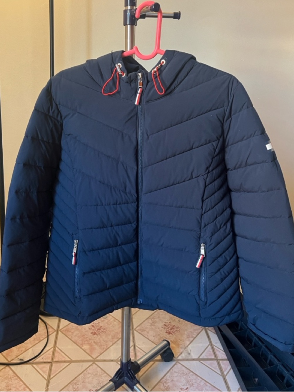 Tommy Hilfiger Navy Jacket with Bright Red Quilted Lining